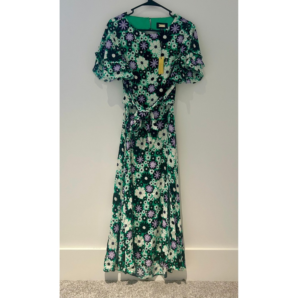 Alexia Admor Green Floral Flutter Sleeve Midi Dress Back Cutout NWT Size 8